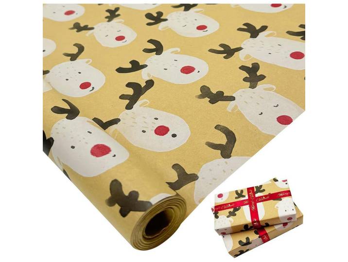 Geschenkpapierrolle Elch Design 76 cm x 12 m, Mehrfarbig, Papier, 76x1x1200 cm, Dekoration, Geschenkartikel, Geschenkbänder & Geschenkpapier