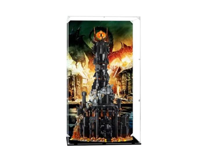 Figuren-Displaybox für LEGO 10333 für Herr der Rin-gs Tow-er, Acryl, staubdicht, transparent, benutzerdefinierte Vitrine (kein Modell) (Hintergrund D)