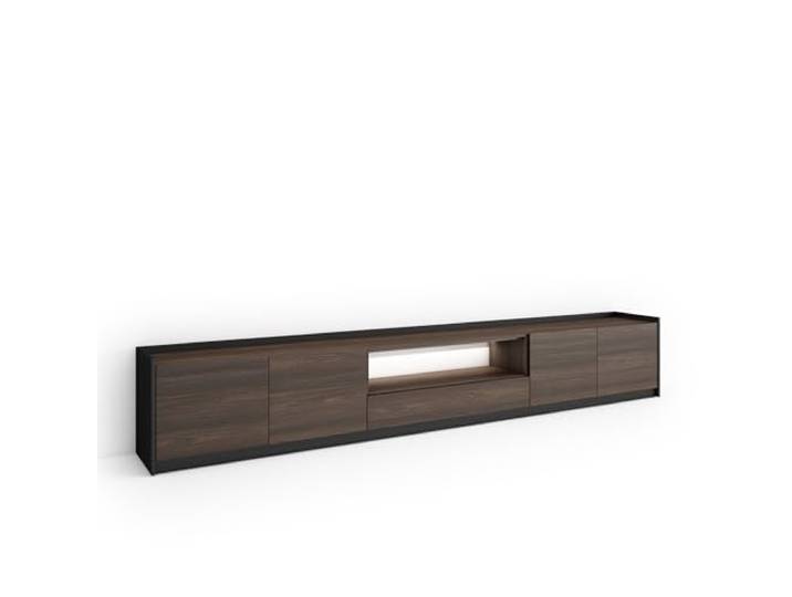 Skraut Home TV-Schrank, Lowboard für Wohnzimmer und Esszimmer 310x50x37 cm Für TV-Geräte bis zu 80 LED Moderner Stil Dunkle Eiche und Schwarz