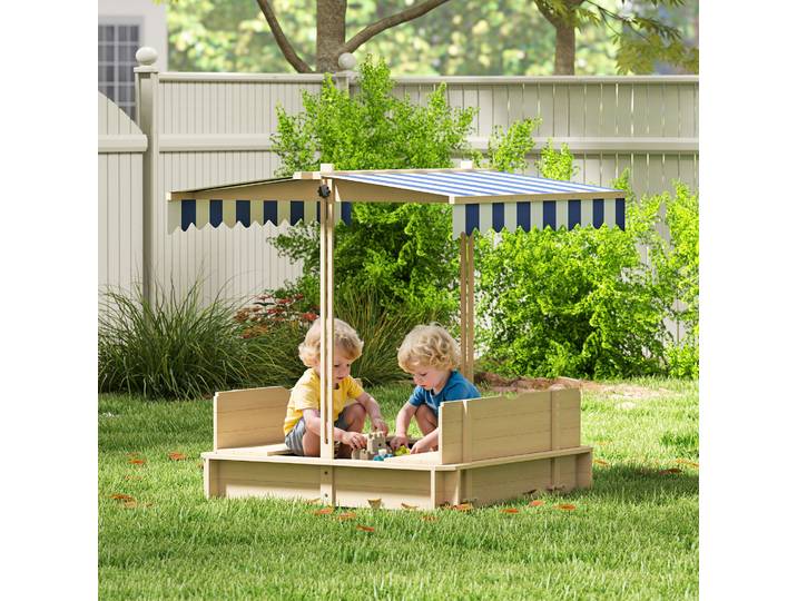 Outsunny Bac Sable Bois Bancs/Couvercle Auvent Enfants