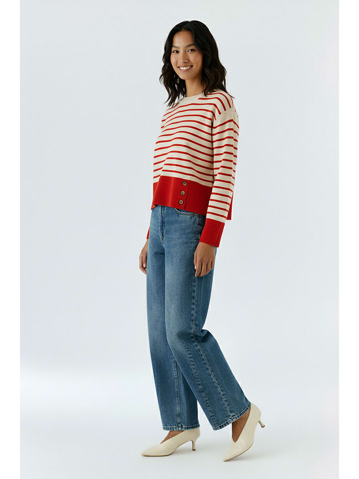 Oui Pullover in Rot/ Weiß - 46
