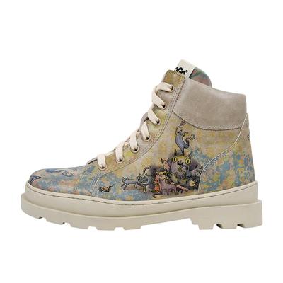 Winterboots DOGO "Adriana Cat Person Damen Stiefeletten", Damen, Gr. 39, Normalschaft, blau, Lederimitat, Schuhe Winterboots, Handgefertigt