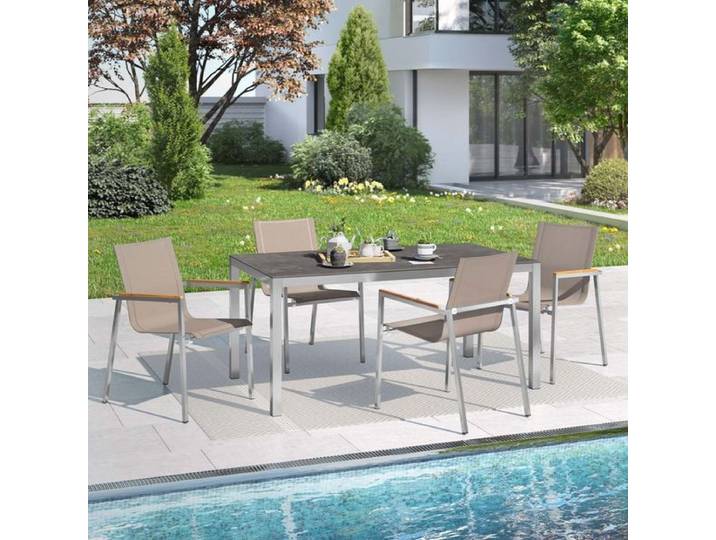 OUTLIV. Rimini Gartenmöbel-Set M (4 Plätze) Tisch 160x90cm Taupe Hellgrau