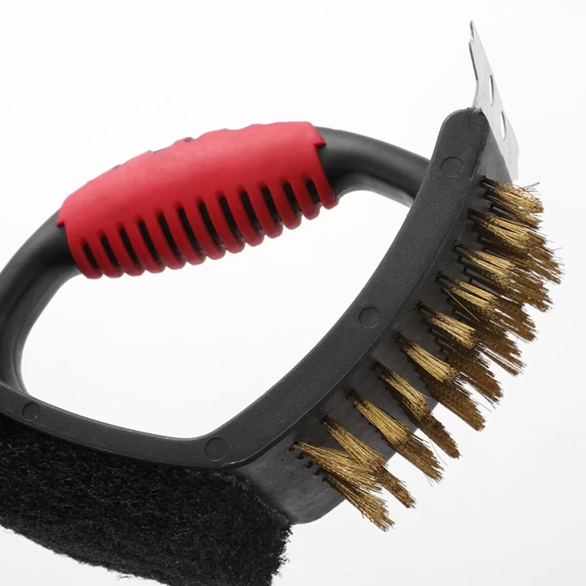INF BBQ Grillreinigungsbürste – herzförmige beschichtete Kupferdrahtborsten, 3-in-1 Schaber mit PP-Griff