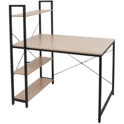Mendler Schreibtisch mit Regal HWC-K81, Laptoptisch Bürotisch Arbeitstisch, 100x60cm Metall Holz ~ natur