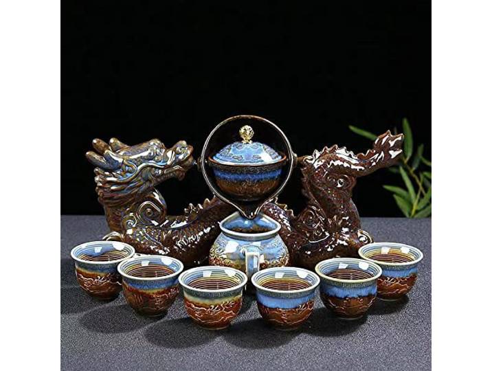 Scizorito chinesischer Gongfu Tee Set Geschenkbox, chinesische Drachenform, reines Handfeuern, mit 360drehender Teekanne und Infuser, geeignet für Büro, Zuhause, Geschenk (Drachenfest)