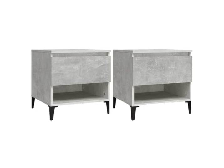 Beistelltisch mit Schrank und Einlegeboden, Grau Beton, 50x46x50 cm, 2 St. Industrial Design, Holzwerkstoff, Metallfüße, stabile Konstruktion, einfache Montage