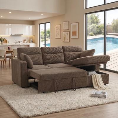Unbranded "82.5"" Convertible L-Shaped Pull-Out Sectional Sofa Bed with Storage Chaise"