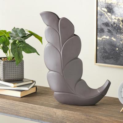 ARCILLA ELEMENTAL Black or White Ceramic Slanted Leaf Decorative Vase