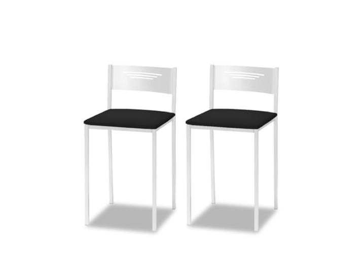 ASTIMESA - Gepolsterter Küchenhocker mit Rückenlehne - Solide und Feste Struktur - Weißes Gestell und Sitzfläche aus Kunstleder - Farbe des Sitzes: Schwarz, Lieferumfang: 2 Stück, Maße: 35 x 35 x 64