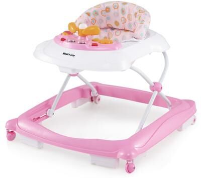 Costway Foldable Baby Walker with 3 Adjustable Heights and Padded Seat-Pink