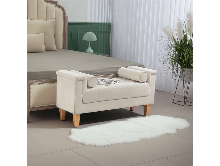HOMCOM Banc Vintage Beige Chenille 115x44x58 cm