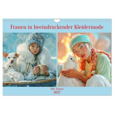Frauen in beeindruckender Kleidermode - Mit Tieren (Wandkalender 2027 DIN A4 quer), CALVENDO Monatskalender