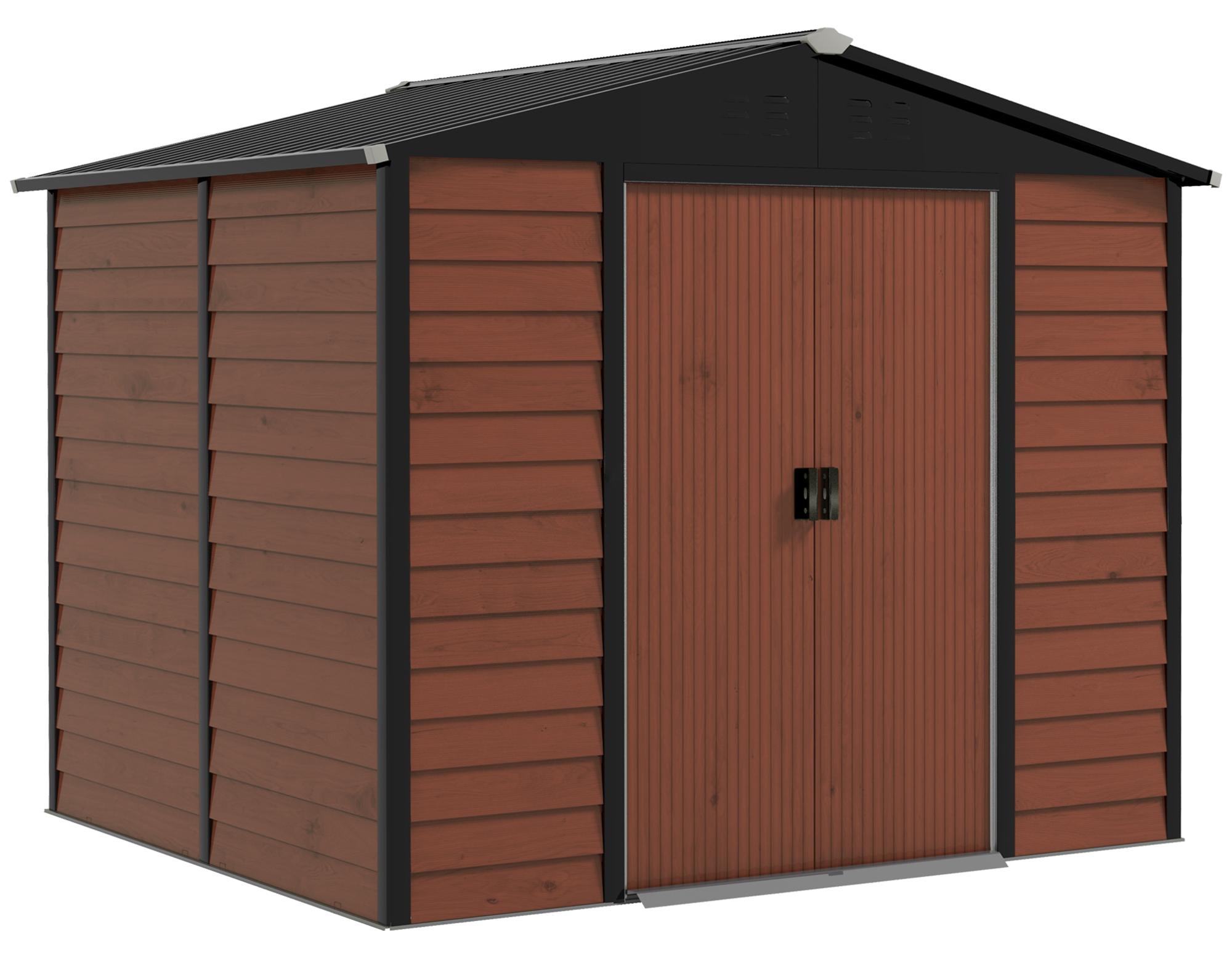 Moonbite Gerätehaus 4,4 m² mit abschließbaren Doppeltüren und 4 Belüftungsschlitzen, verzinkter Stahl, 240x206x198 cm, Teak