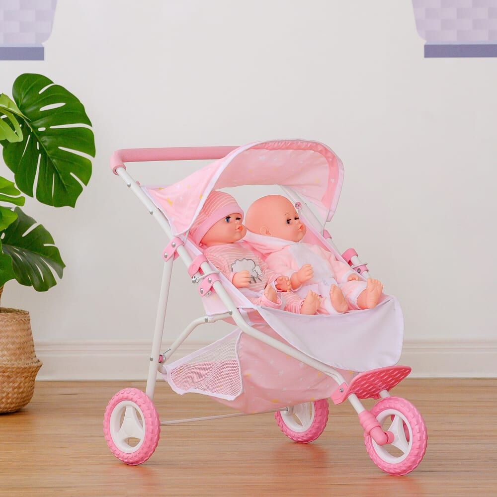 Teamson Cochecito doble jogging para muñeca,498cm, rosa