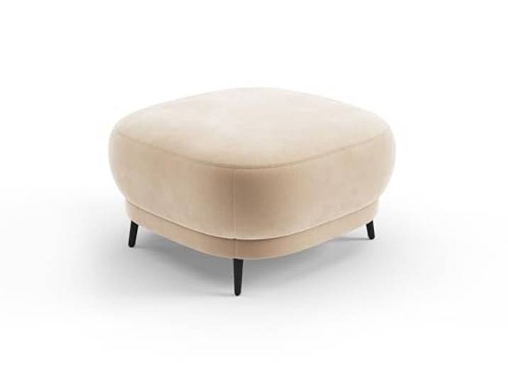 CAVADORE Hocker Blue/Polsterhocker im modernen Design mit mattschwarzen Metallfüßen, ideal als Fußhocker oder Sitzgelegenheit / 90 x 49 x 90 / Mikrofaser, Hellbraun