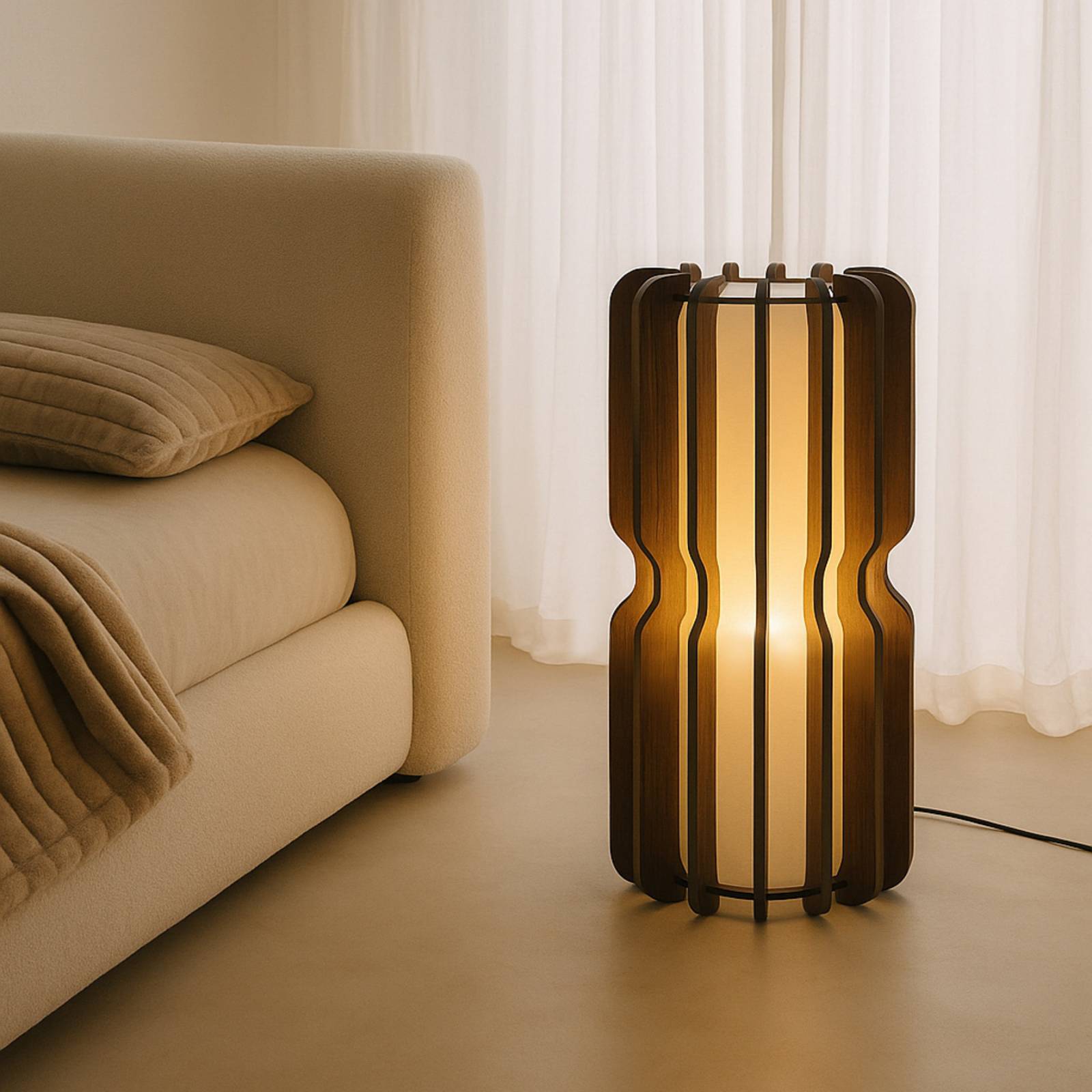 Wooden Floor Lamp Juneta Lucande, Dark wood, Living / Dining Room, Wood, Scandinavian, Floor Lamp