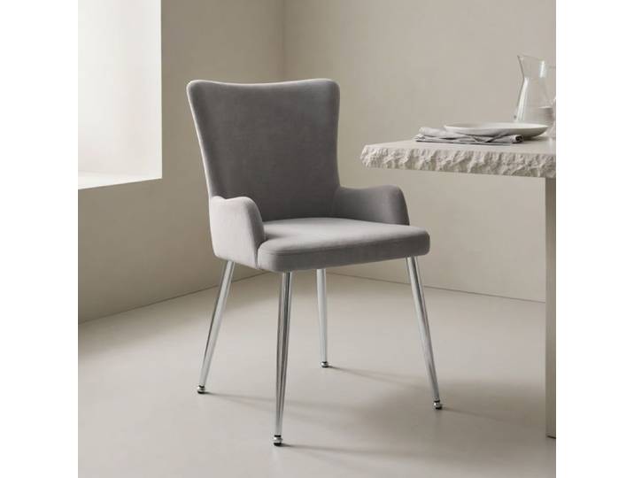 CollaHausse Lot de 4 Chaises de Salle à Manger en Velours Gris Luxueuses Pieds en Métal Argenté