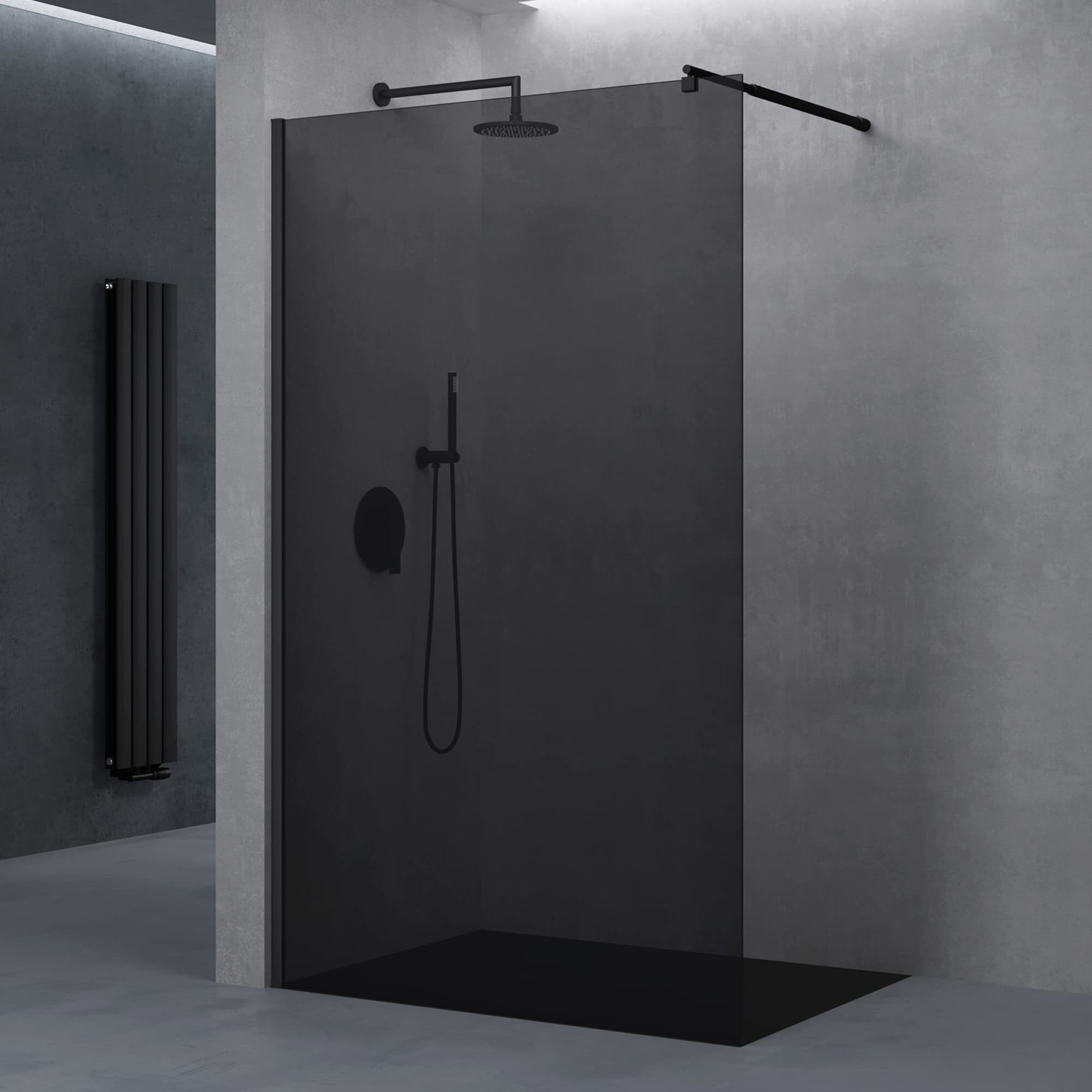 doporro Luxus Duschwand für Dusche Duschabtrennung 140x200cm Schwarz Walk-In Dusche 10mm ESG-Sicherheitsglas Labyrinth inkl. NANO Bremen02VG