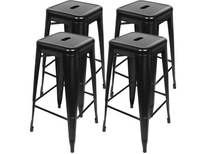 Lot de 4 Tabourets de Bar - WSdwqaa - Industriel Empilable - Noir - Adulte - Lot de 4