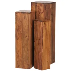 Satztisch FineBuy Massivholz Blumentisch 3er Set Säulentisch Dekosäule Eckig