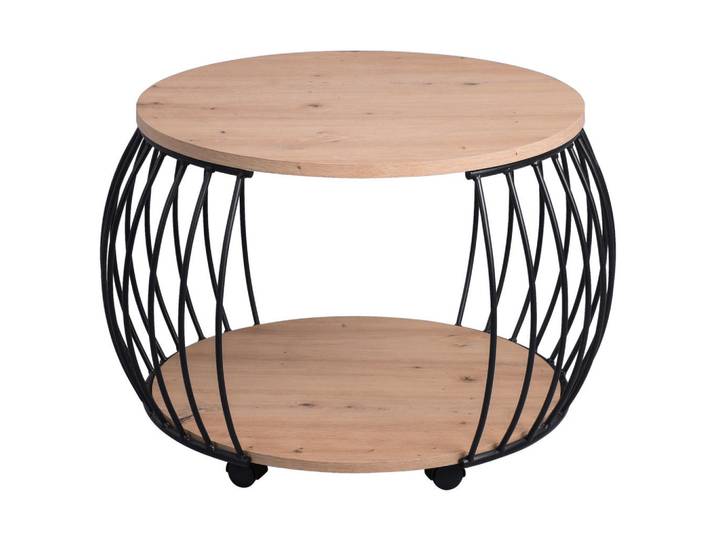 Livetastic Couchtisch Couchtisch, Schwarz, Eiche Artisan, Metall, rund, Rollen, rund, 72x47x72 cm, rostfrei, Wohnzimmer, Wohnzimmertische, Couchtische, Couchtische rund