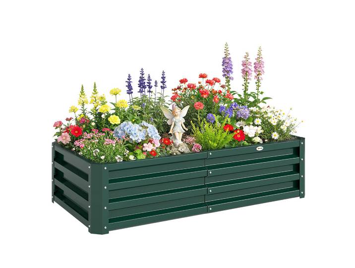 ComfortXL Hochbeet De-12128 rechteckig 120/60/30 cm aus Wellblech Dunkelgrün, Grün, Metall, 120x30.5x60 cm, Gartenzubehör, Hochbeete