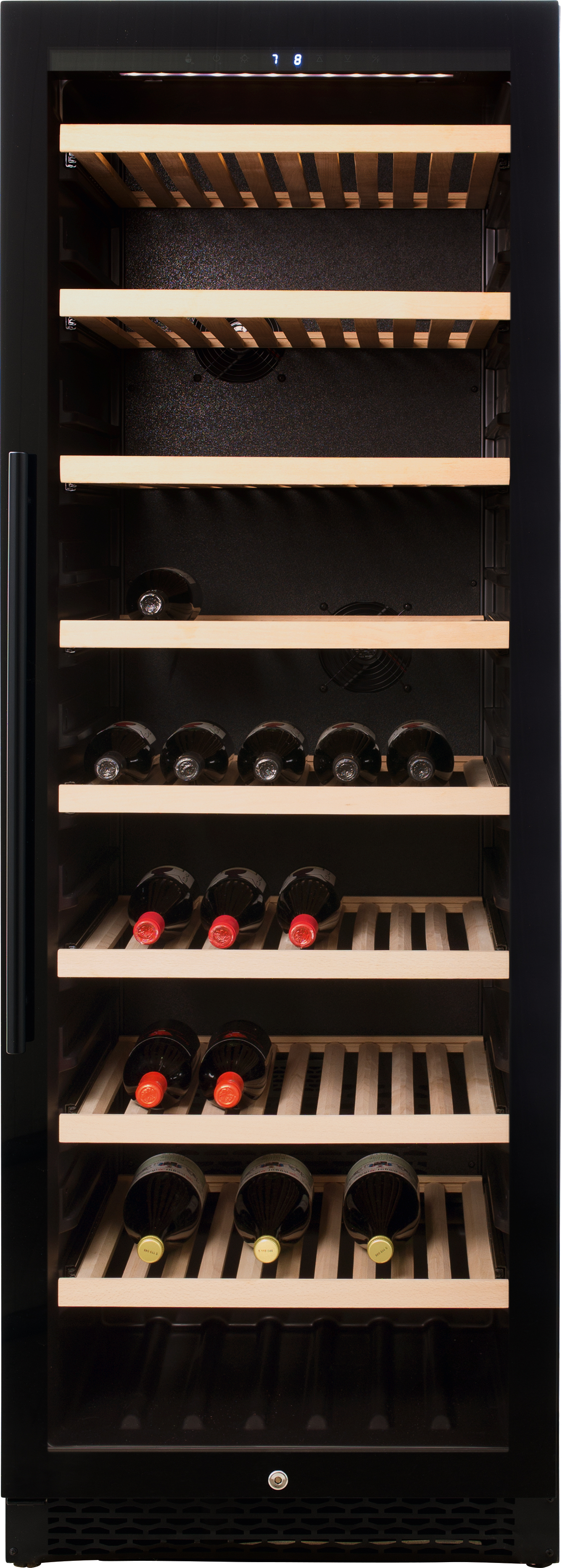SARO Weinlagerschrank für 163 Flaschen, Modell WK 162 Weinkühlschrank, Weinschrank, Weinklimaschrank, Holzroste, Glastür, Weinflaschen, Restaurant, Bistro, Trattoria, Getränke, Lagern, Präsentieren