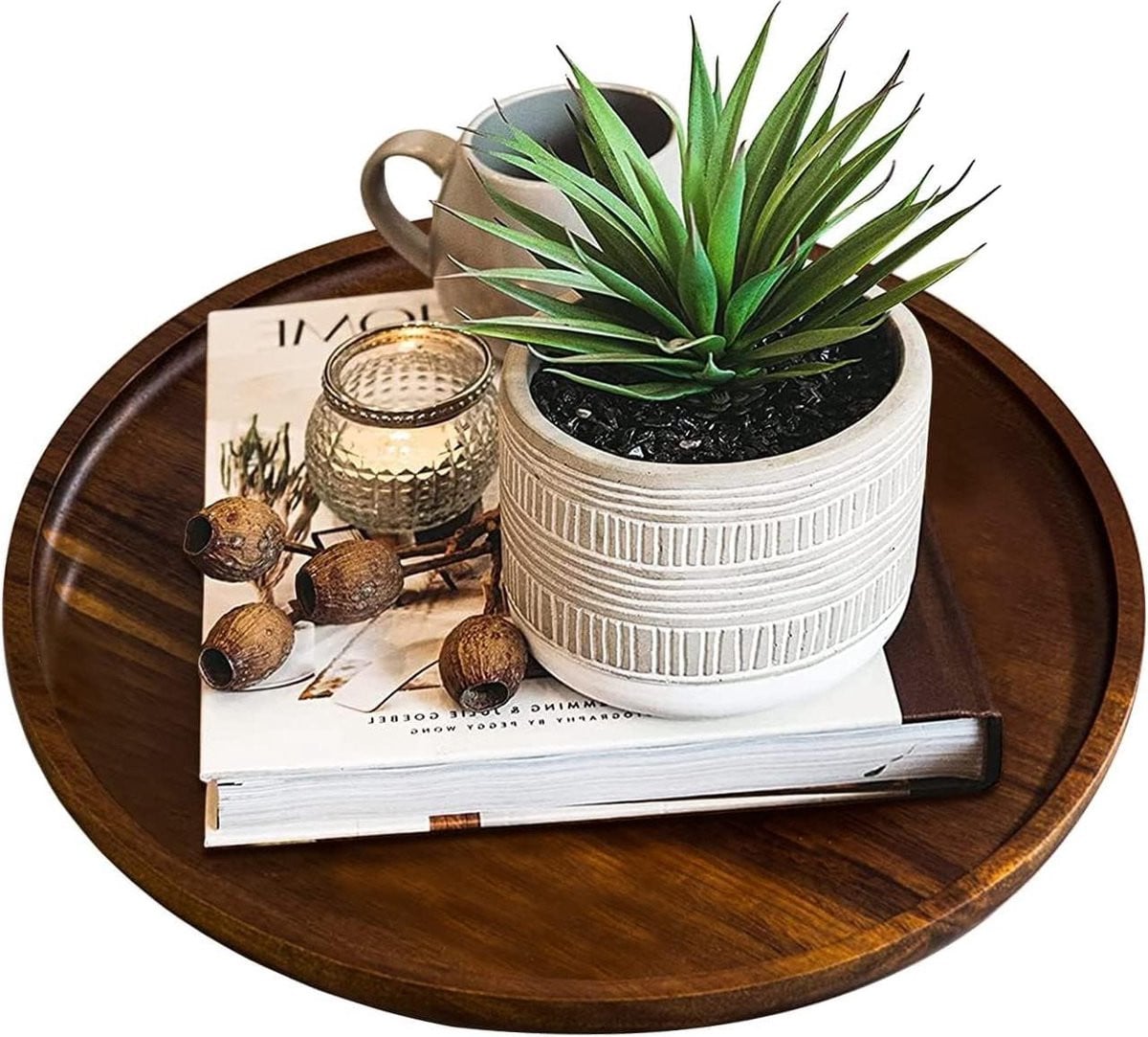 Rond houten dienblad van 30 cm voor decoratie en als tafel middenstuk