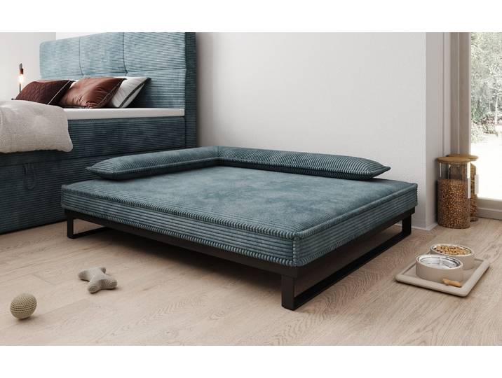 Hundebett Milo – 100x120 cm mit Cordbezug & Metallrahmen - 100x120 cm - Vintage Blau - Cord - Luxusbetten24