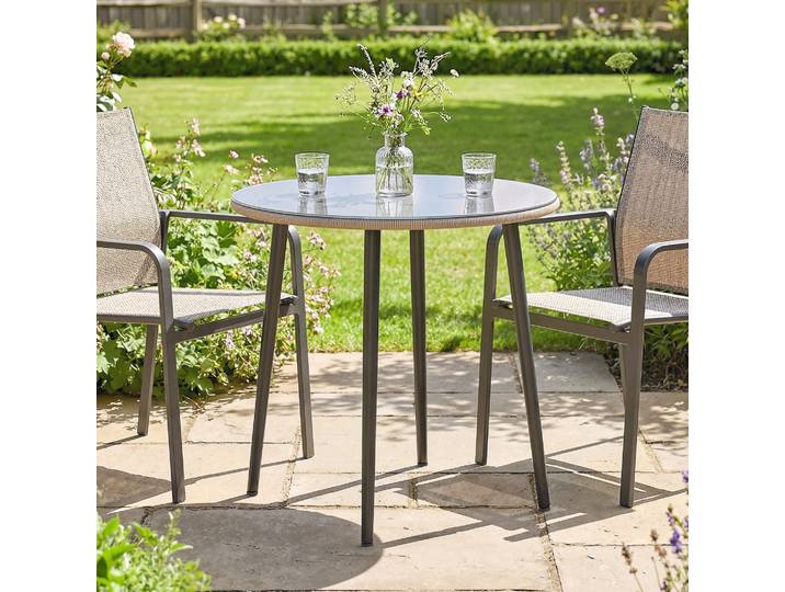 Outsunny Table de Jardin 80x80 cm Verre Trempé Rotin Gris