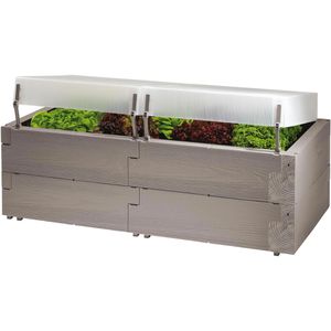 Juwel Hochbeet Timber Anzucht-Set 20474, aus Kunststoff, 130 x 60 x 52 cm, 240 Liter, grau, mit Frühbeetaufsatz