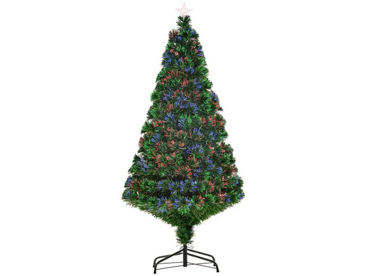 Homcom Weihnachtsbaum Tannenbaum Christbaum LED Lichtfaser Baum Stern 8 Modell, Grün, Metall, 150 cm, Dekoration, Weihnachtsdekoration, Christbaum & Zubehör