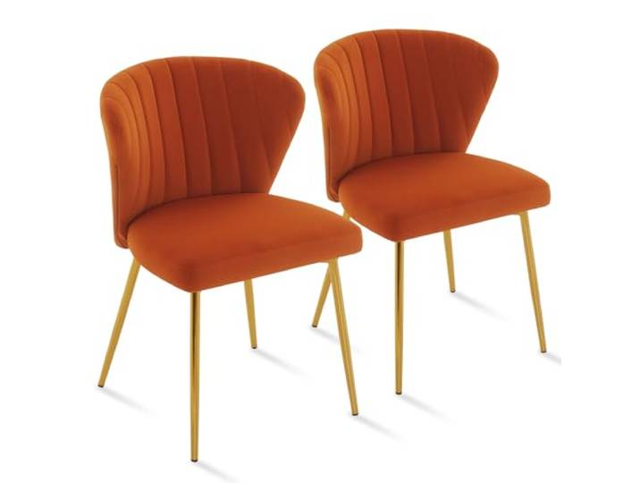 Sepnine® Esszimmerstühle Samt 2er Set, Moderner Küchenstuhl, Polsterstuhl Esszimmer, Ergonomischer Essstuhl mit goldenen Beinen für Wohnzimmer, Schlafzimmer, Küche (Orange)