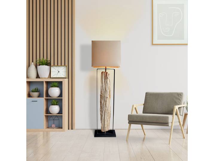 Lampadaire Kamthari 40 x 165 x 20cm Blanc/Beige Lin E27