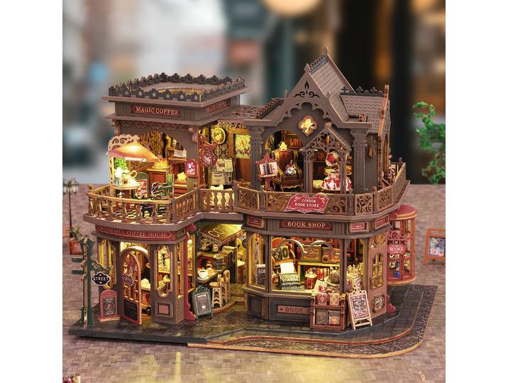 Bricolage Book Nook Cafe - Kit de puzzle 3D pour bibliothèque, serre-livres fait à la main, cadeau créatif pour la décoration de la maison et les objets de collection