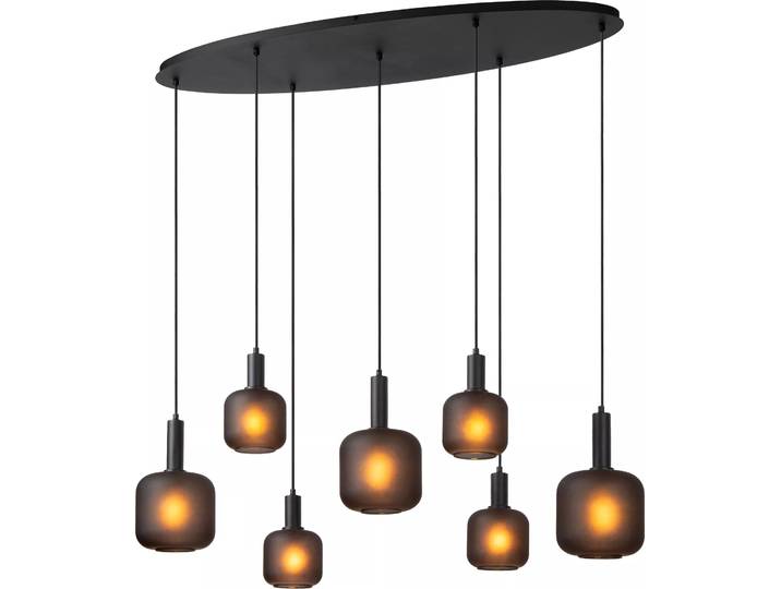 Suspension moderne avec abat-jours en verre\, noire\, ELOISE 7xE27 40W\, Lucide