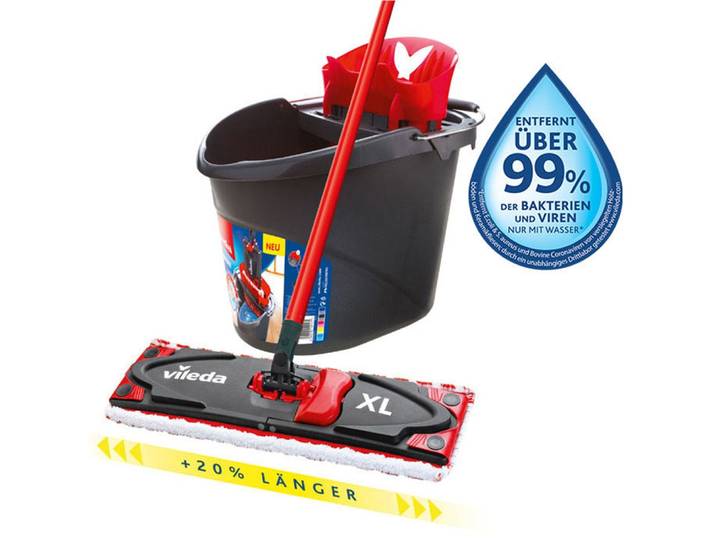 Bodenwischer-Set VILEDA Ultramax XL Universal Komplettbox , schwarz, B:45cm H:29,5cm L:28,5cm, Kunststoff, Reinigungs-Sets, Bodenwischer-Set, 20 % längere Wischerplatte für eine schnellere Reinigung