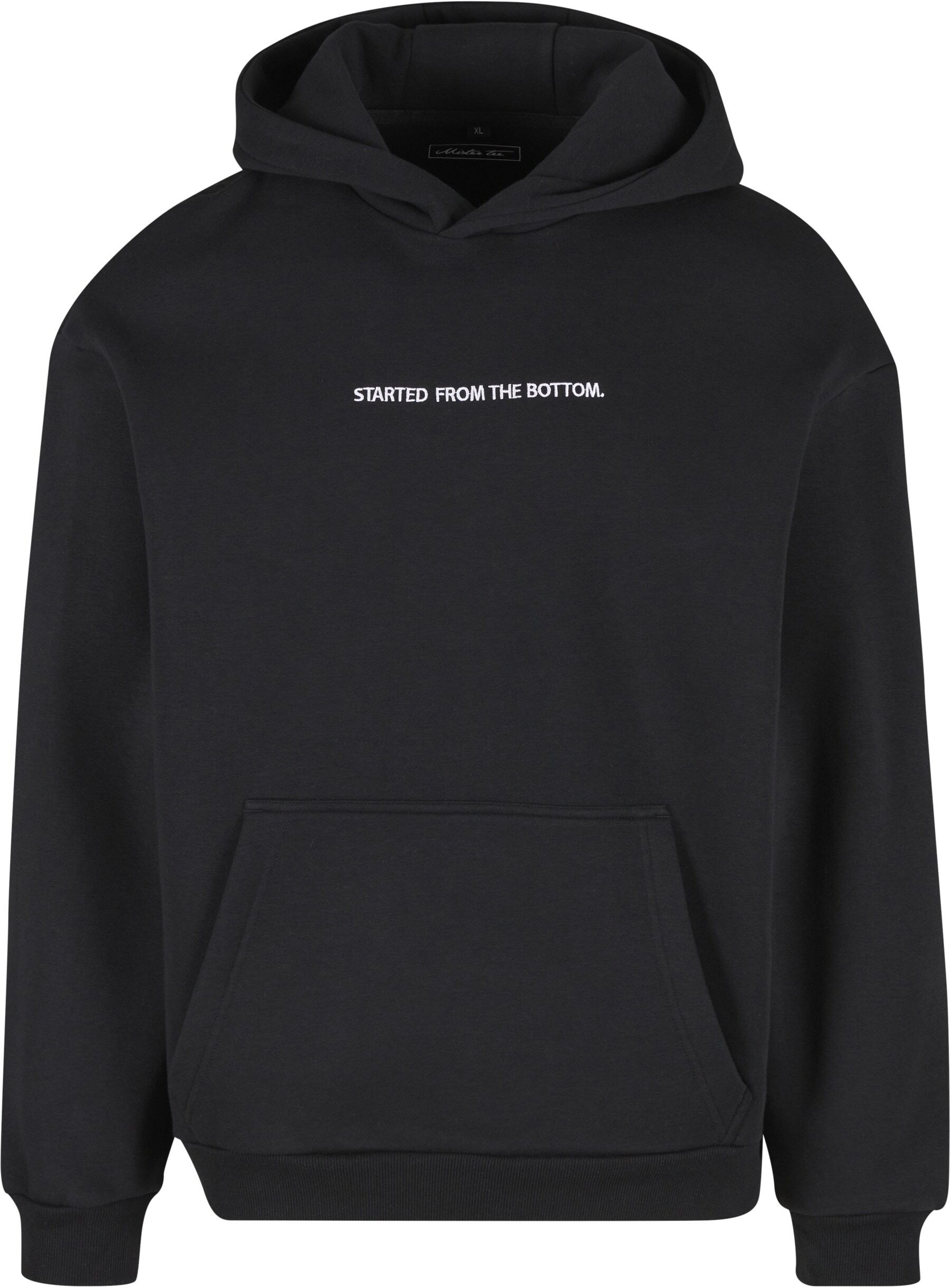 Kapuzensweatshirt MISTERTEE "MisterTee Started From The Bottom EMB Fluffy Hoody", Herren, Gr. L, schwarz, 70% Baumwolle, 30% Polyester, bedruckt, Rundhals, Pullover