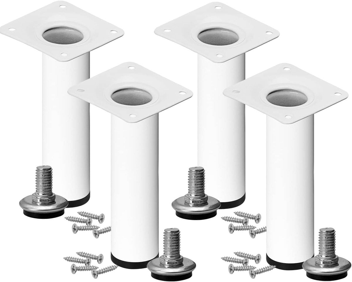 Set van 4 witte ronde verstelbare stalen meubelpoten, Hoogte: 8 cm