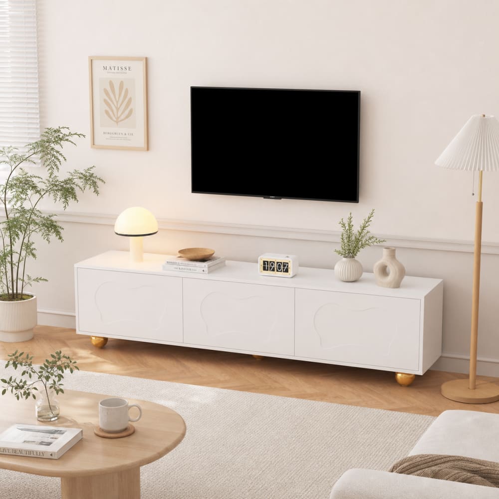 Meubles Cosy Meuble tv nuage avec 2 caissons et 5 pieds pour tv 75 pouces Blanc 180x45x40cm