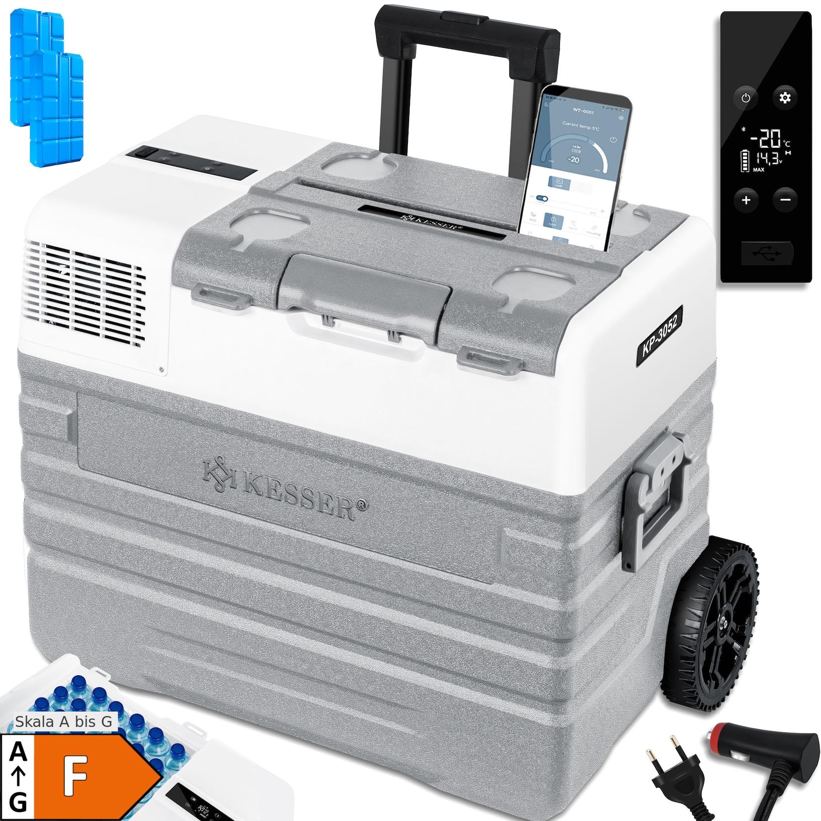 KESSER® Kompressor Kühlbox elektrisch Gefrierbox, Mit APP-Steuerung USB-Anschluss 12/24 V 230V, +Teleskopstange Räder Kühlschrank Kühlung bis -20 °C für Auto, Lkw, Boot, Reisemobil, Camping