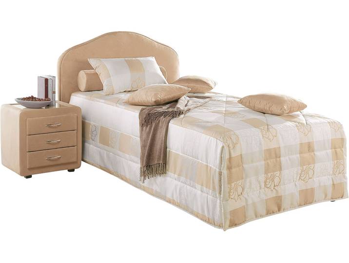 Polsterbett, Mikrovelours, Beige, 119×212 cm, Mit Motorrahmen & Bettkasten, Maintal
