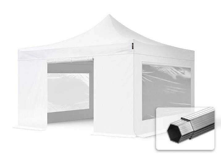 TOOLPORT 4x4 m Tonnelle pliante Alu\, PVC 850\, côtés panoramiques\, blanc