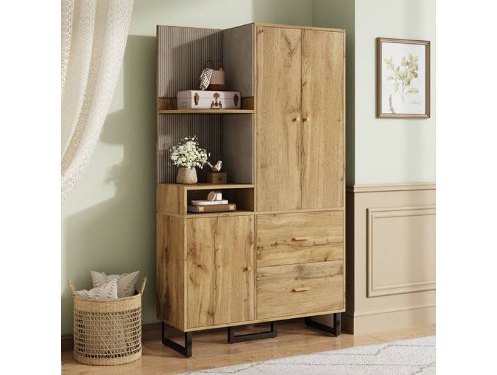 Armoire compacte 3 portes et 2 tiroirs armoire d'entrée étagères armoire à chaussures armoire de rangement avec panneau