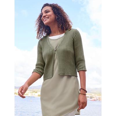 Bolero CASUAL LOOKS, Damen, Gr. 36, grün (khaki), 100% Baumwolle, unifarben, Strickjacken Bolero