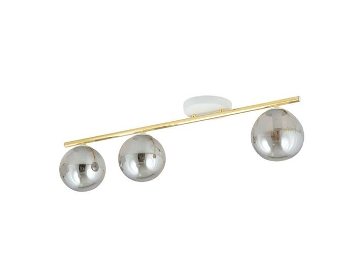 Plafonnier linéaire élégante blanc et or avec 3 sphères grises