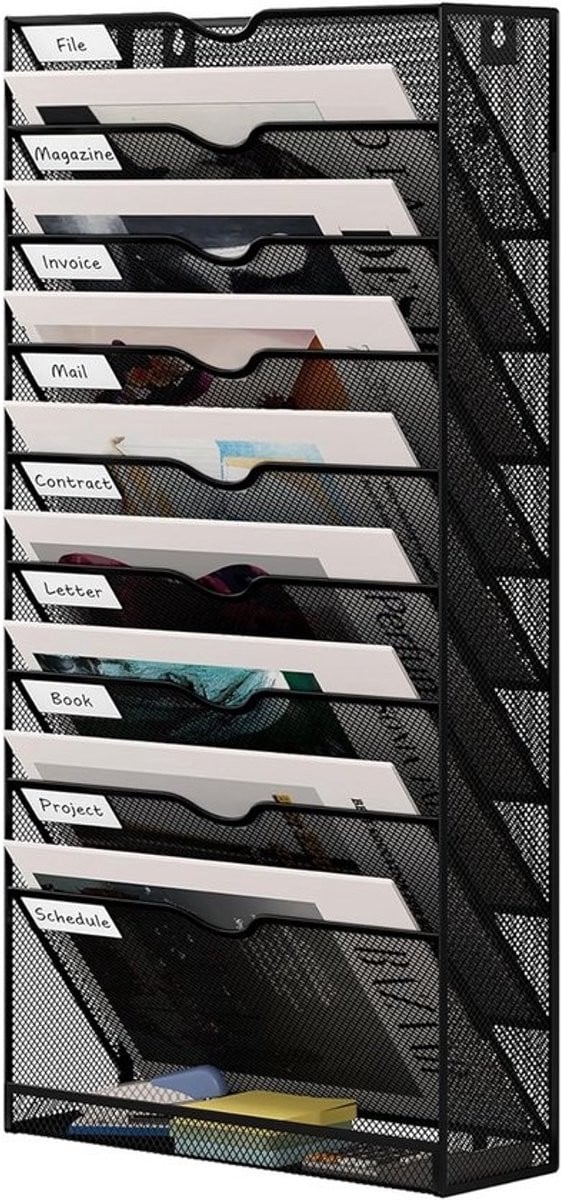 Metal Hanging Wall File Organizer met 10 Vakken - A4 Magazine Rack voor Efficiënte Opslag