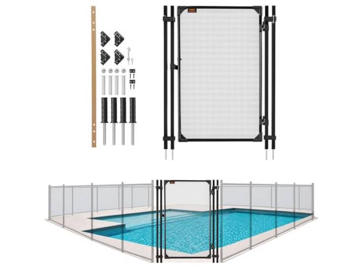 VEVOR Portillon de Barrière Piscine 1\,2x0\,75 m\, Portillon de Sécurité pour Piscine Enterrée et Clôture Extérieure\, Kit avec Loquet Métallique et Butée\, Maille Teslin PVC 352 g/m²\, Tube Carré\, Noir