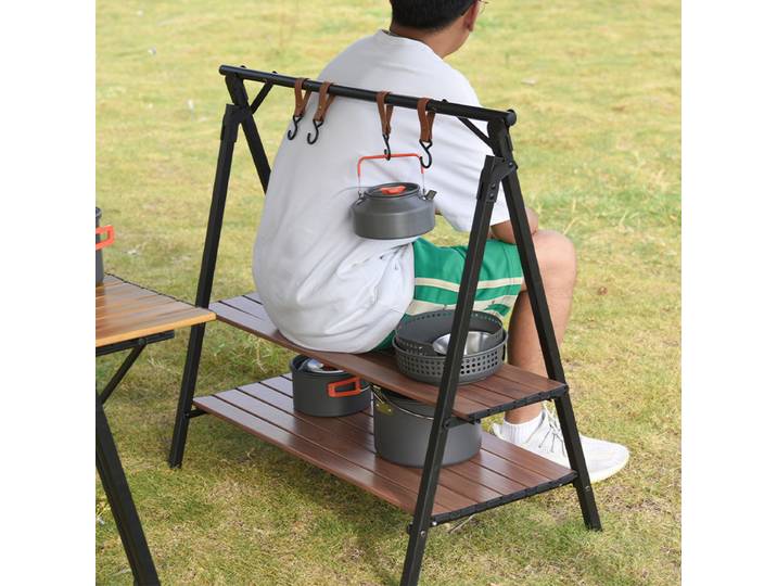 Support de rangement extérieur, équipement de camping, support de rangement triangulaire portable en alliage d'aluminium, support de lampe suspendu pliable